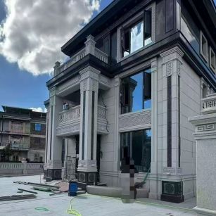 青岛 别墅干挂，芝麻白与芝麻黑完美配合